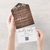 Rustikale Lichterkette QR-Code Monogramm Hochzeit All In One Einladung (Abreißen)