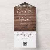 Rustikale Lichterkette QR-Code Monogramm Hochzeit All In One Einladung (Innen Boden)