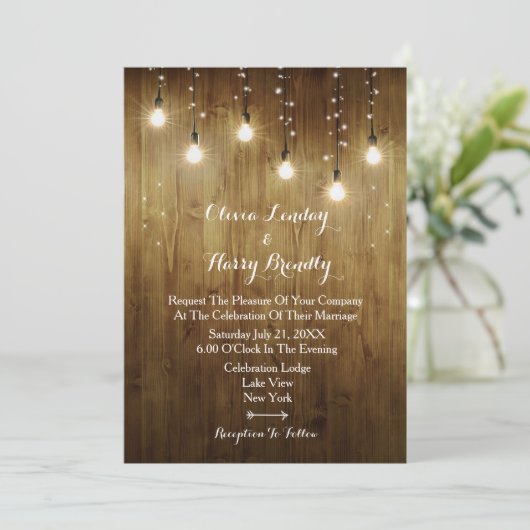 Rustikale Lichterketten auf dem Lande - Einladung (Stehend Vorderseite)