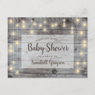 Rustikale Lichterketten Holz Baby Shower Einladungspostkarte