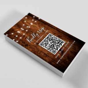Rustikale Lichterketten & Holz Hochzeit RSVP QR Co Begleitkarte