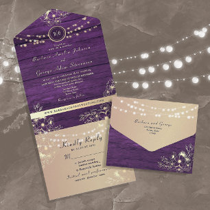 Rustikale Lichterketten Lila Hochzeit All In One Einladung