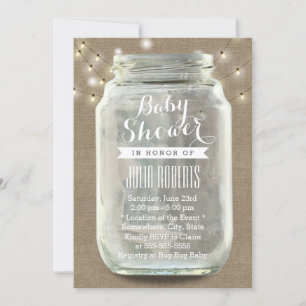 Rustikale Lichterketten Mason Jar Jute Baby-Party Einladung