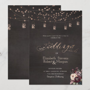 Rustikale Lichterketten Mason Jar Rosen Hochzeit  Einladung