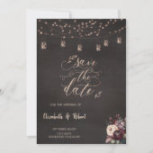 Rustikale Lichterketten Rosen Save The Date (Vorderseite)