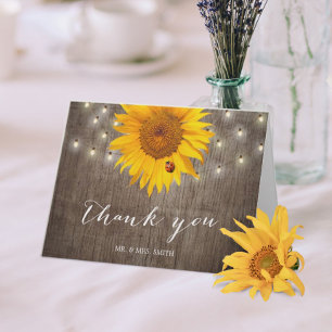 Rustikale Lichterketten & Sonnenblumen Hochzeit Da Dankeskarte