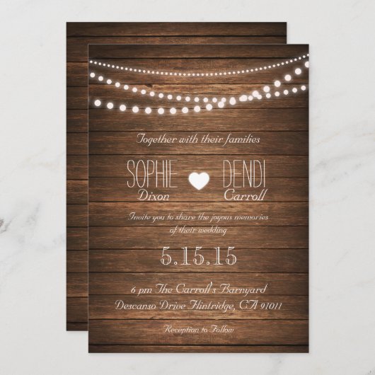 Rustikale Lichterzitterung zur Einladung (Vorne/Hinten)