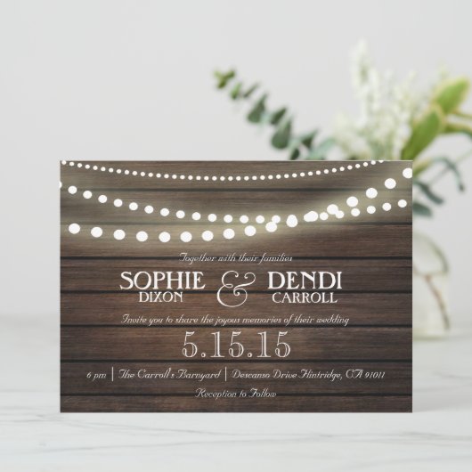 Rustikale Lichterzitterung zur Einladung (Stehend Vorderseite)