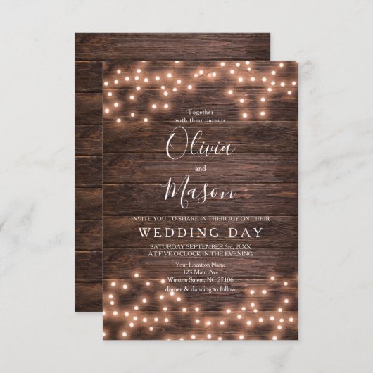 Rustikale Lichtzeichenkarte Einladung (Vorne/Hinten)