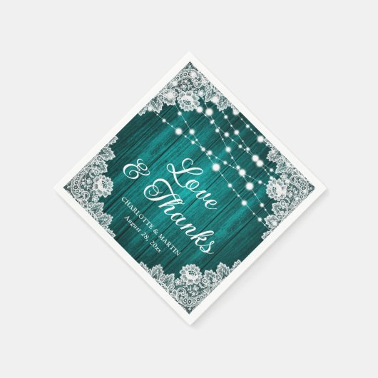 Rustikale Liebe aus Holz und Dank Aquamariner Hoch Serviette (Ecke)