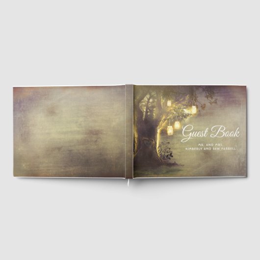Rustikale Liebe Bäume und Mason Jar Lights Hochzei Gästebuch (Voll)
