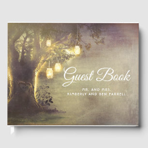 Rustikale Liebe Bäume und Mason Jar Lights Hochzei Gästebuch