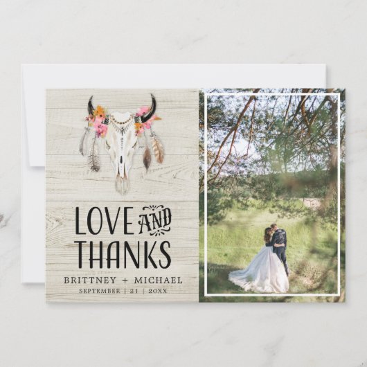 Rustikale Liebe dank Antler Light Wood Dankeskarte (Vorderseite)