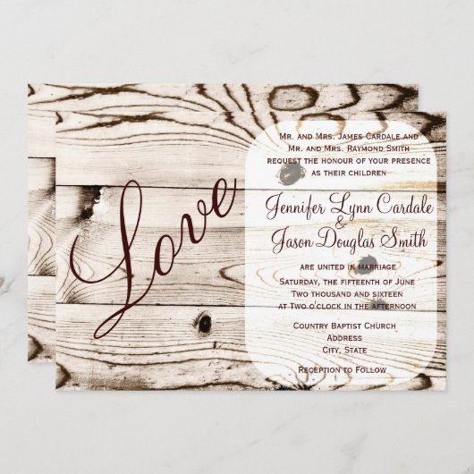 Rustikale Liebe für Hochzeitsfeiern Einladung (Vorne/Hinten)