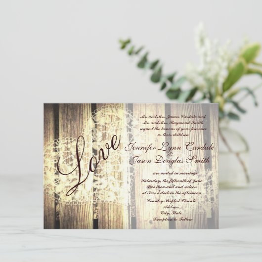 Rustikale Liebe für Hochzeitsfeiern Einladung (Stehend Vorderseite)