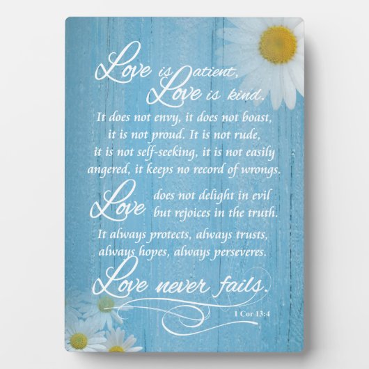 Rustikale Liebe ist Bible Verse Wedding Easel Plaq Fotoplatte (Vorderseite)