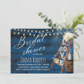 Rustikale Liebe Ladder Wine Barrel Navy Brautparty Einladung (Stehend Vorderseite)