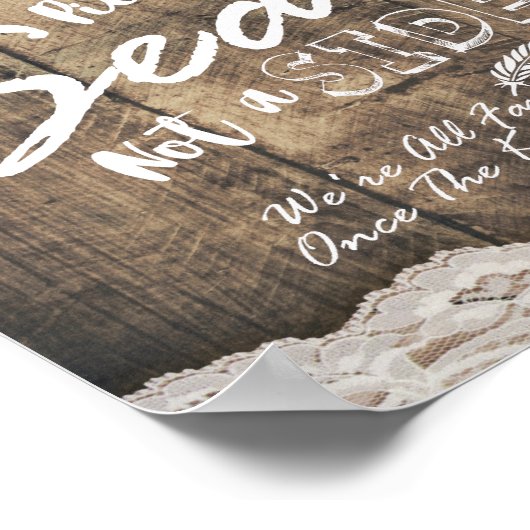 Rustikale Liebe Pick a Seat not a Side Wedding Poster (Ecke)