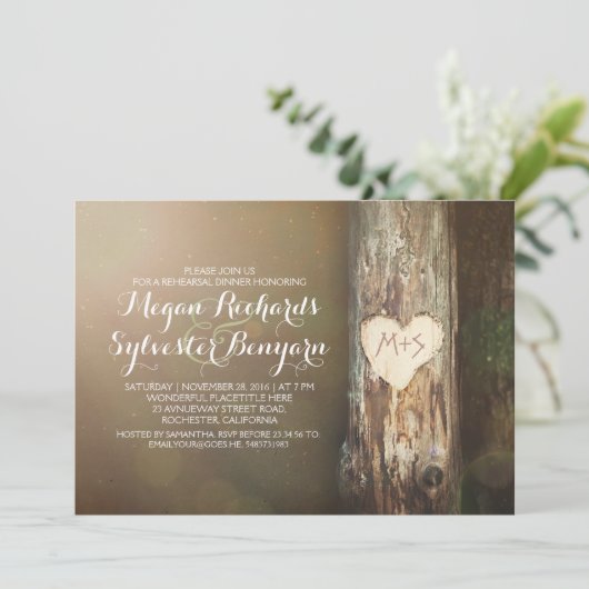 rustikale Liebe Probe Dinner einlädt Einladung (Stehend Vorderseite)