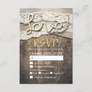 Rustikale Liebe Rope Burlap Lace Wedding RSVP Antw