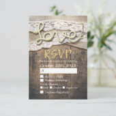Rustikale Liebe Rope Burlap Lace Wedding RSVP Antw (Stehend Vorderseite)