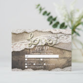 Rustikale Liebe Rope Burlap Lace Wedding RSVP Antw (Stehend Vorderseite)
