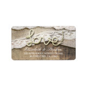 Rustikale Liebe Rope Burlap Lace Wood Wedding Adressaufkleber (Vorne)