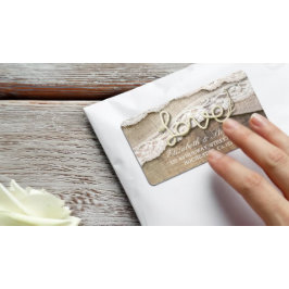 Rustikale Liebe Rope Burlap Lace Wood Wedding Adressaufkleber
