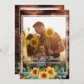 Rustikale Liebe und Dank Sonnenblumen Hochzeitsfes Dankeskarte (Vorne/Hinten)
