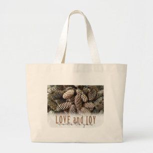 Rustikale Liebe und Joy Pine Cone Jumbo Stoffbeutel