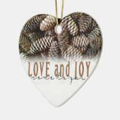 Rustikale Liebe und Joy Pine Cone Keramik Ornament (Links)