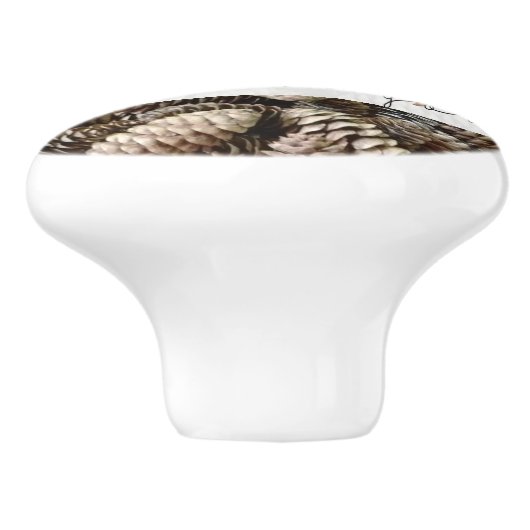 Rustikale Liebe und Joy Pine Cone Keramikknauf (Seitenansicht)