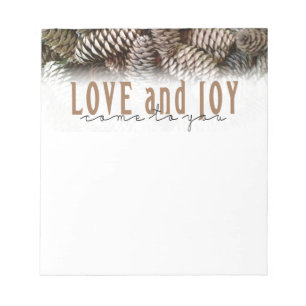 Rustikale Liebe und Joy Pine Cone Notizblock