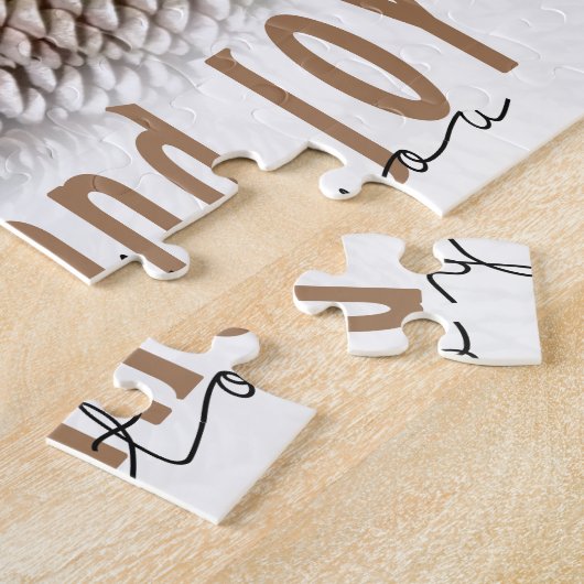 Rustikale Liebe und Joy Pine Cone Puzzle (Seite)