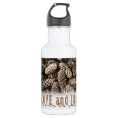 Rustikale Liebe und Joy Pine Cone Trinkflasche (Vorderseite)