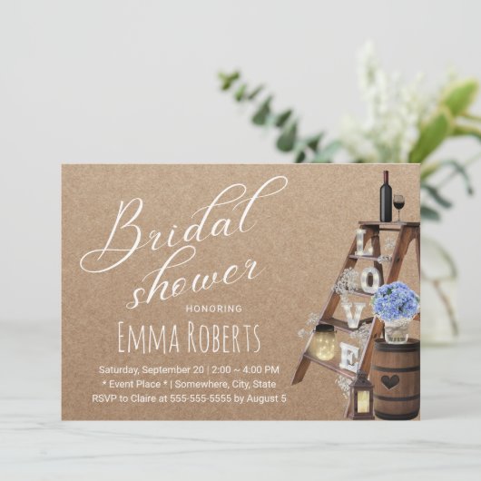 Rustikale Liebe Vintag Lantern Brautparty Einladung (Stehend Vorderseite)