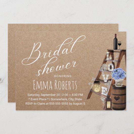 Rustikale Liebe Vintag Lantern Brautparty Einladung (Vorne/Hinten)