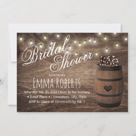 Rustikale Liebe Weinschild Barrel Land Brautparty Einladung (Vorderseite)