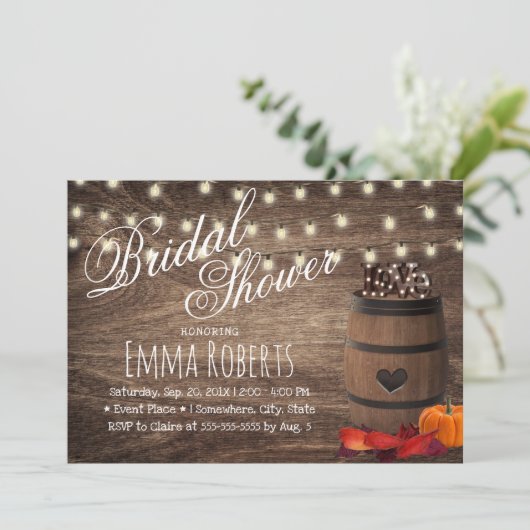Rustikale Liebe Weinschild Weißer Fass Herbst Brau Einladung (Stehend Vorderseite)
