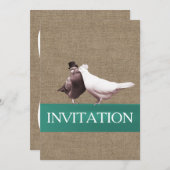 Rustikale Liebesvögel Aquamarine Ribbon-Hochzeit Einladung (Vorne/Hinten)