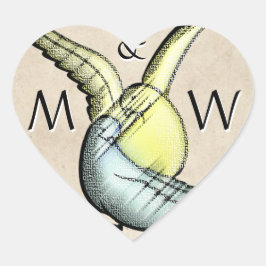 Rustikale Liebesvögel (Monogram Heart-förmige Stic Herz-Aufkleber