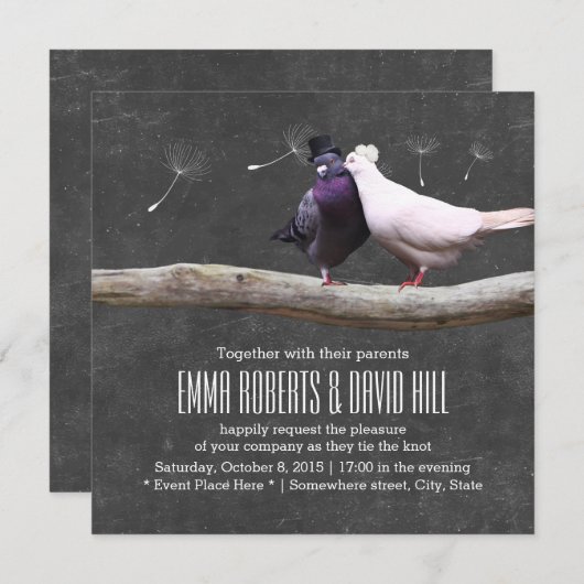 Rustikale Liebesvögel und Dandelion-Chalkboard-Hoc Einladung (Vorne/Hinten)