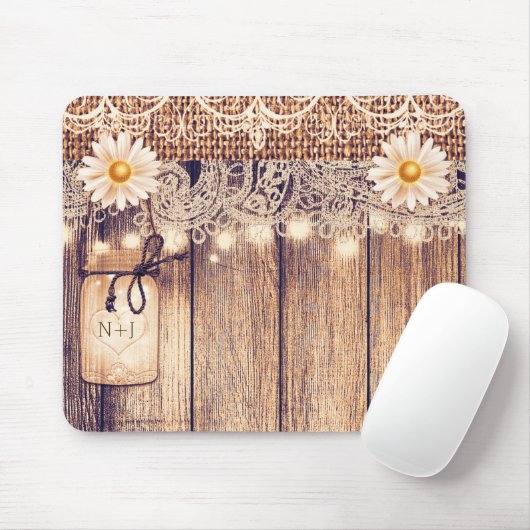 Rustikale Lighted Mason Jars Daisies & Lace Comput Mousepad (Mit Mouse)