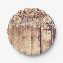 Rustikale Lighted Mason Jars Daisies & Lace Weddin Pappteller