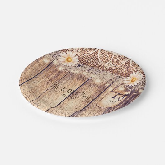 Rustikale Lighted Mason Jars Daisies & Lace Weddin Pappteller (Schrägansicht)