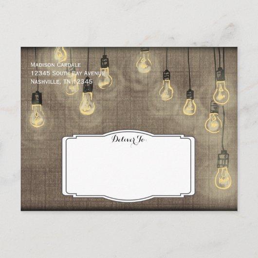 Rustikale Lights Burlap Save the Date Postkarten (Rückseite)