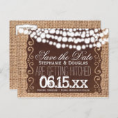 Rustikale Lights Burlap Save the Date Postkarten (Vorne/Hinten)