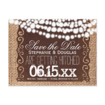 Rustikale Lights Burlap Save the Date Postkarten