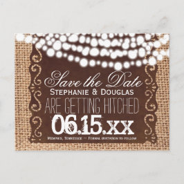 Rustikale Lights Burlap Save the Date Postkarten