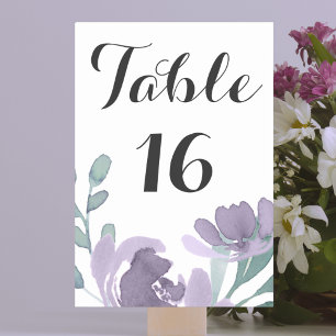 Rustikale lila Aquarell-Blumenhochzeit Tischnummer